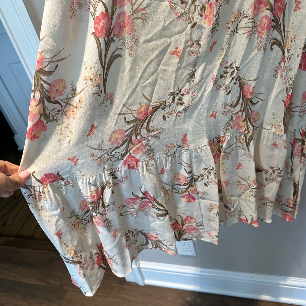Reformation Cream Maxi Dress with Pink Floral Print